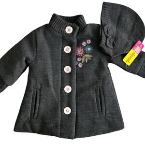 PENELOPE MACK Girls Gray Button Coat with Hat 12m NWT